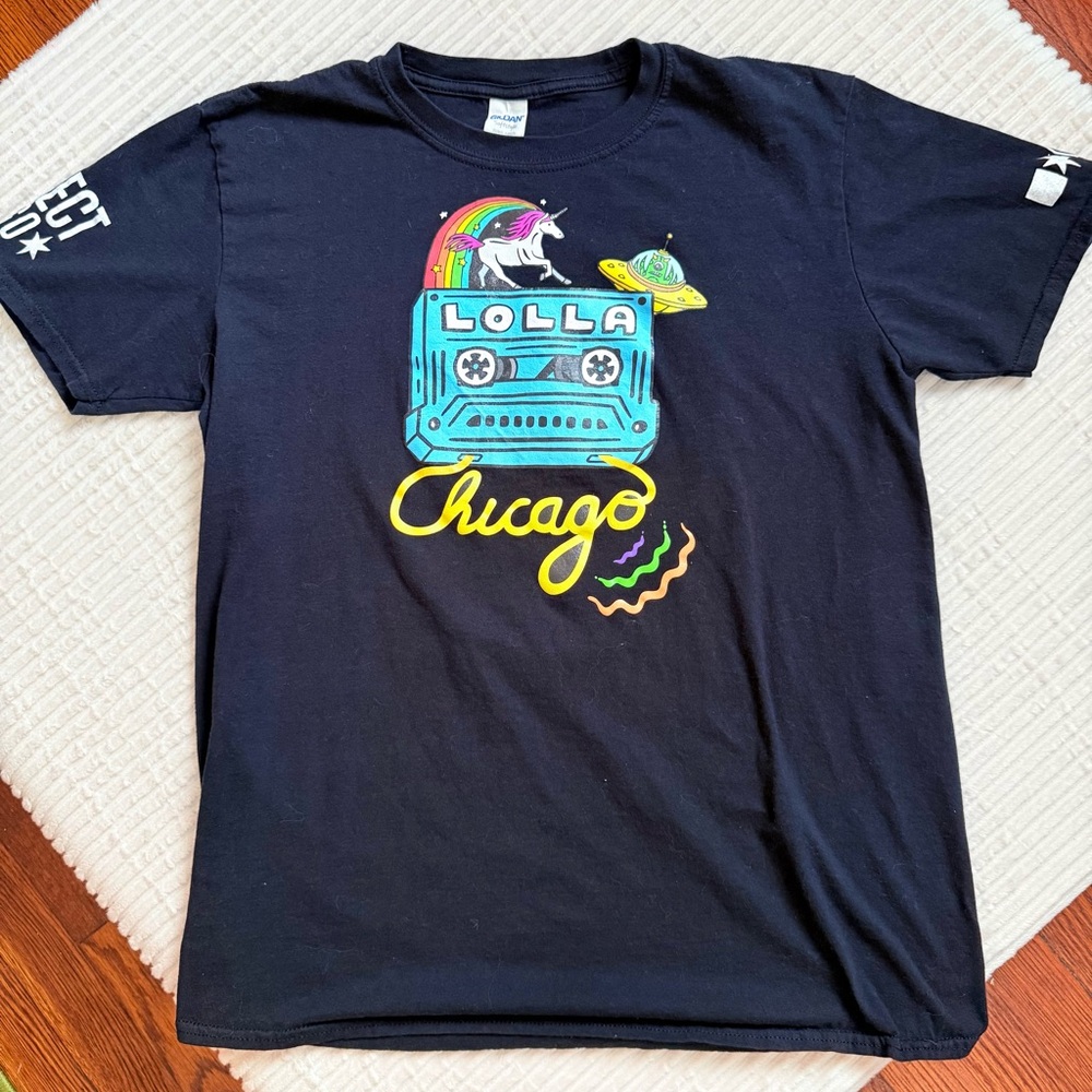 Super Rare 2020 CREW Lollapalooza Chicago Black Graphic Tee Large
